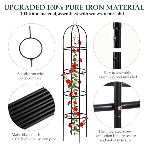 Wellsign 100% Metal Garden Obelisk Trellis for Climbing Plants Outdoor - size: 100%Metal-6.6ft-1PK