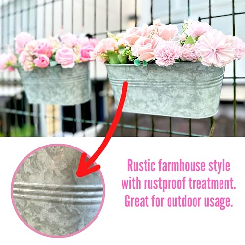 LaLaGreen Boho Rail Planter (16 in, 4 Pack) Silver Metal Fence Flower Pots - size: 16" (41cm) x 2 Pack