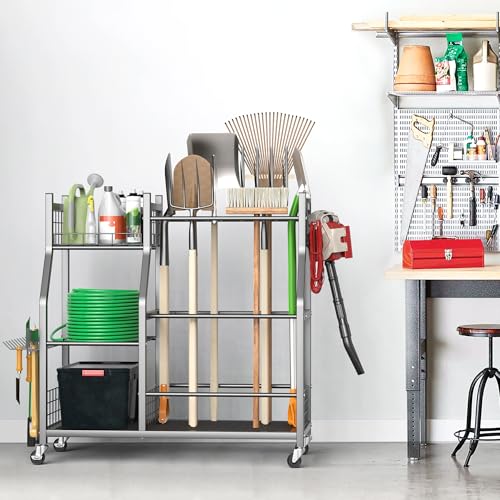 Ultrawall Garden Tool Organizer Stand, Garage Tool Storage Rack with Wheels - size: Large