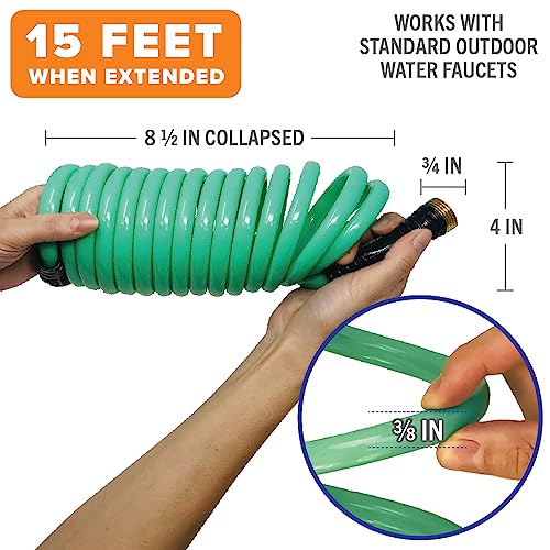 15FT Coiled Boat Hose, Expandable Coil Water Hose, Marine Grade 3/4 Inch - style: 15 FT