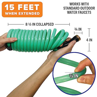 15FT Coiled Boat Hose, Expandable Coil Water Hose, Marine Grade 3/4 Inch - style: 15 FT