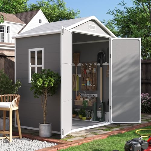 UDPATIO Outdoor Resin Storage Shed 6x4 FT, Plastic Shed for Garden, Grey