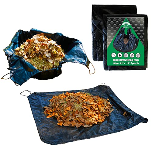 RAINDEWAY Drawstring Tarps 12x12 Feet (2pack) Black Waterproof Leaf Tarp - size: 12x12 Feet(pack of 2)