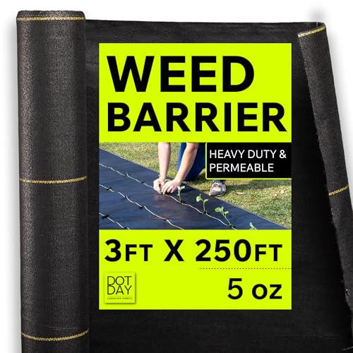 DOTDAY 5 oz Heavy Duty Weed Barrier Fabric 3ft x 250ft, Dual Layer Woven & Needle-Punched Landscape Fabric, Permeable Ground Cover for Gravel Driveways, Walkways, Garden Beds & Landscaping, XBAR - size: 3x250ft - 5oz