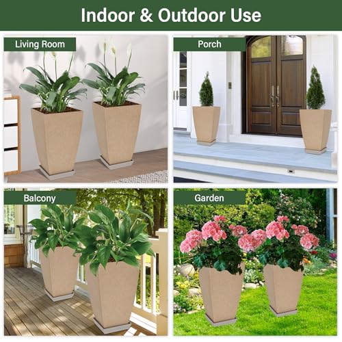 Neoaider Set of 2 Tall Planter, 21 inch Large Plastic Planter, Marble - color: Marble
