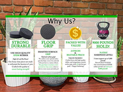 24 Pack Invisible Pot Feet with Enhanced Non-Slip Surface Grip Plant Pots and Flowers, Solid Rubber Pots Risers, Pot Lifters for Indoor or Outdoor Planters