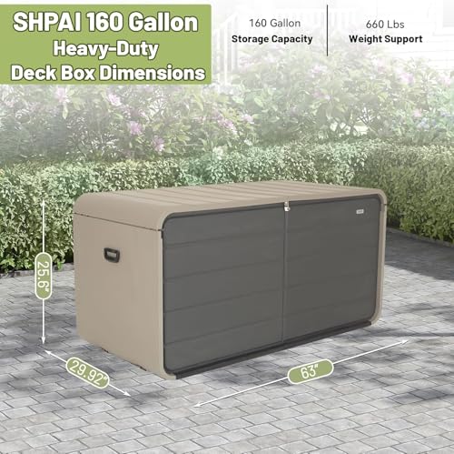 Outdoor Storage Shed, 160 Gallon Resin Deck Box for Patio Tools & Pool - color: Gray-C