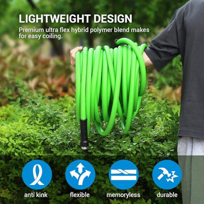 DEWENWILS Garden Hose 75 ft x 5/8", Water Hose with Swivel Handle, Heavy Duty, Lightweight, Flexible Hose for Plants, Car, Yard, 3/4 Inch Solid Fittings, Drinking Water Safe HHGH75A1 - color: Green, size: 75 ft