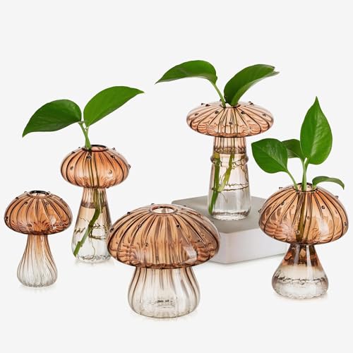 Glasseam Mushroom Glass Propagation Station, 5Pcs Amber Plant Terrarium Jar - color: Amber, size: 5