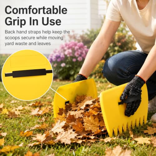 Leaf Scoops and Claws with Gardening Gloves, Large Lightweight Plastic Hand Rakes Yard Grabber for Lawn Clippings, Grass & Trash Pick Up, Ergonomic Adjustable Handles(Yellow) - color: Yellow