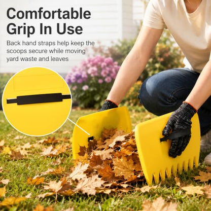 Leaf Scoops and Claws with Gardening Gloves, Large Lightweight Plastic Hand Rakes Yard Grabber for Lawn Clippings, Grass & Trash Pick Up, Ergonomic Adjustable Handles(Yellow) - color: Yellow