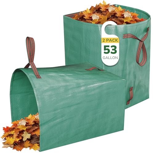 GreatBuddy 53 Gallon Yard Waste Bags, 2-Pack Reusable PP Garden Leaf Bags with Handles, Self-Standing Foldable Lawn Bag for Grass, Twigs and Debris Outdoor Cleanup - size: 53gal-2 packs, style: Dust-Pan