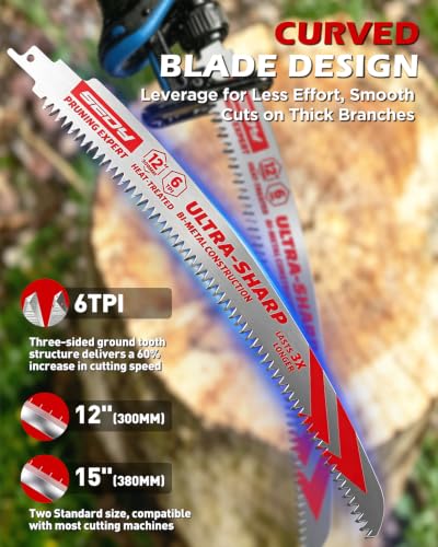 6-Piece Japanese Teeth Reciprocating Saw Blade Set, Arc Edge Wood Pruning Saw Blades, 6TPI for Tree Trimming, Wood Cutting, 12 Inch and 15 Inch - color: 6-Pc 12"&15"Versatile Pruning Set