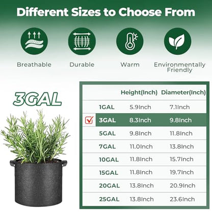 T4U Grow Bags 3 Gallon 5 Pack, Fabric Pots for Outdoor Garden Plants - size: 3 Gallon-5 Packs