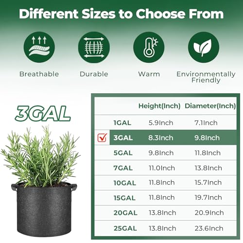 T4U Grow Bags 3 Gallon 5 Pack, Fabric Pots for Outdoor Garden Plants - size: 3 Gallon-5 Packs