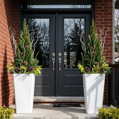 KOL Planters for Outdoor Plants, 28 Inch Tall White Plant Pots, 2 Pack - color: White, size: 28 Inch Tall