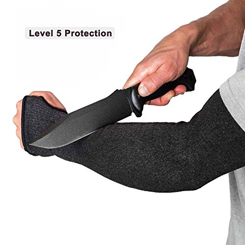 Protective Arm Sleeves, Level 5 Protection Cut Resistant Sleeve with Thumb Hole (Black) - color: Black