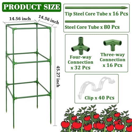 ZeeDix 4 Pack Square Tomato Cages for Garden with Clips 45 Inch - color: Green-4 Pack, size: 45-inch