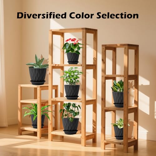GARDIFE 7 Pack Plant Pots 4-7 inch with Drainage Holes and Tray, Black - color: Black