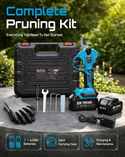 SEESII Electric Pruning Shears, 1.8" Cut Cordless Pruner, 2x4.0Ah Batteries - color: Robin Blue