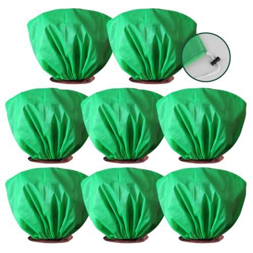 8 Pcs Plant Covers Frost Protection Bag 31.5"X23.6" Winter Reusable Plants Jacket with Drawstring Shrub Protection Wraps Bags Frost Blanket for Winter Outdoor Garden Plants - color: Green, size: 31.5 x 23.6 Inch