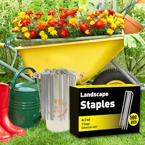 HongWay 500 Pack 6 Inch Landscape Staples, Garden Staples Pins Galvanized 11 Gauge Ground Stakes Yard Lawn Staples for Turf Landscaping Fabric Fence Tent Irrigation Tube Outdoor Decorations - size: 6 Inch, 500pcs