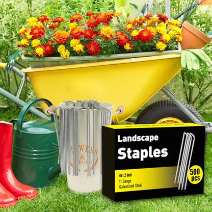 HongWay 500 Pack 6 Inch Landscape Staples, Garden Staples Pins Galvanized 11 Gauge Ground Stakes Yard Lawn Staples for Turf Landscaping Fabric Fence Tent Irrigation Tube Outdoor Decorations - size: 6 Inch, 500pcs