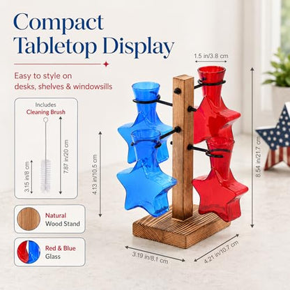 Nacome Plant Terrarium Propagation Station: Red Blue Vase with Wooden Stand - color: Red Blue