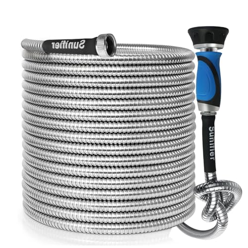 Metal Garden Hose 30 Ft Flexible Stainless Steel Water Hose 25 Ft 50 Ft With Hose Nozzle, Heavy Duty No Kink Hose (30FT) - size: 30 Feet