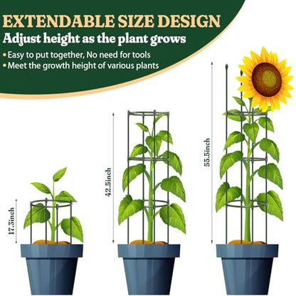 Round Heavy Duty Tomato Cage - 55 Inch Steel Core Plastic Coated Garden Trellis, 4-Post Rustproof Plant Support for Tomato/Cucumber/Beans, No Tools Snap Assembly, Spare Parts Available 4PS