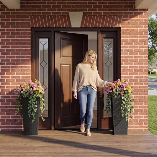 Devoko Resin 30'' Tall Planters, Large Taper Outdoor Planter - color: Black, size: 30" Set of 2