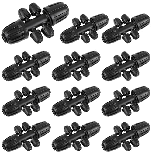 12 Pcs 1/2 Inch to 1/4 Inch Irrigation Tubing Fittings, 1/2"(1/2" ID x 0.65" OD) to 1/4" Drip Barbed Tee Adapter 16mm Anti-Drop Locked Nut T Reducer to 1/4" Distribution Line Connector - size: 1/2" To 1/4" Tee-6Way