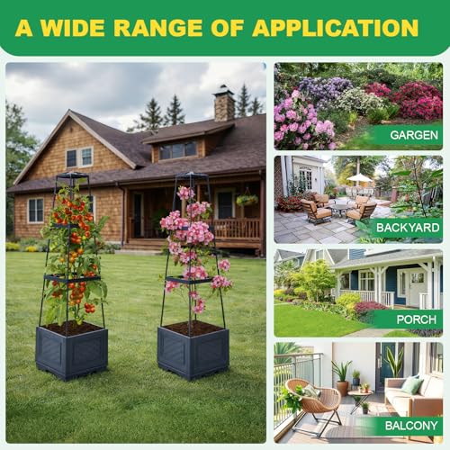 Raised Garden Bed, Tomato Cages for Garden, Tomato Cage, Raised Garden Beds Outdoor, Planter Box with Trellis, 44.8" Self-Watering Tomato Planter for Climbing Plants Vegetables Flowers(With Wheels) - size: 44.88 inch 1 pack