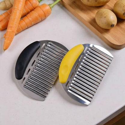 Crinkle Cutter French Fry Cutter, 2 Pack Stainless Steel Wavy Potato Slicer - color: Black & Yellow