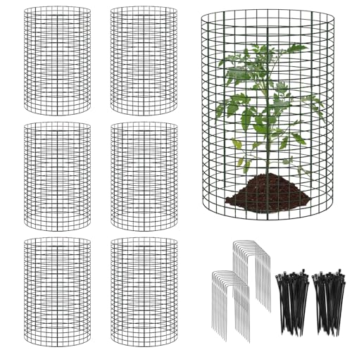 6 Pack 18'' x 12'' Large Wire Plant Protector from Animals, 18 Pcs Metal Plant Cage Chicken Wire Cloche with Ground Stakes and Nylon Tie to Keep Animals Out, Garden Protection Bunny Barricade