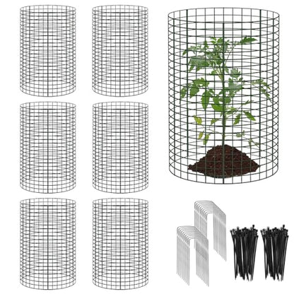 6 Pack 18'' x 12'' Large Wire Plant Protector from Animals, 18 Pcs Metal Plant Cage Chicken Wire Cloche with Ground Stakes and Nylon Tie to Keep Animals Out, Garden Protection Bunny Barricade