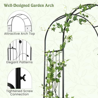 S AFSTAR 87-Inche Garden Arbor with Gate & Side Planter Box, Metal Garden Arch with Lockable Gate, Arched Top Arbour, Heavy-Duty Arched Trellis Archway for Climbing Plants Grape Vines Wedding Ceremony
