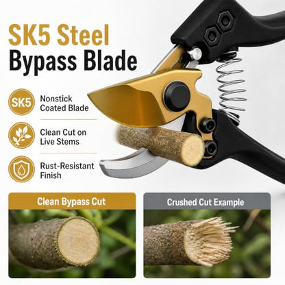 8" SK5 Bypass Pruning Shears, Hand Pruners and Garden Clippers