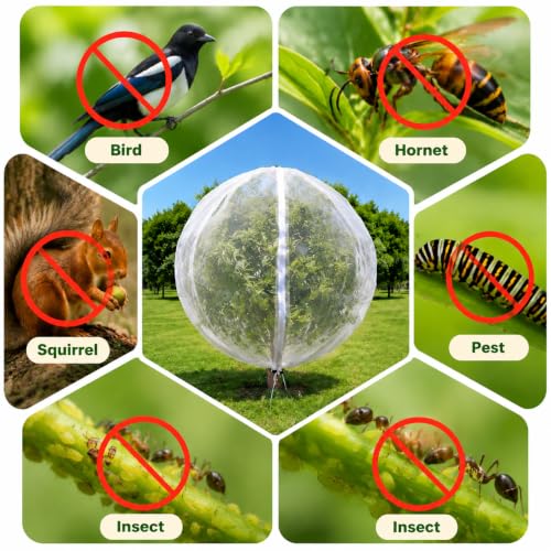 2 Pack 13x13ft Extra Large Fruit Tree Netting with Double Zipper & Double Drawstring, Heavy Duty Bird Netting for Fruit Trees, Reusable Tree Net to Protect from Birds, Squirrels, Deer