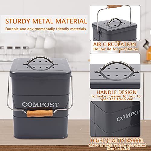 Stainless Steel Compost Bin, 1 Gallon, Kitchen Countertop Compost Bin, Includes Charcoal Filter, Compost Bucket Kitchen Pail Compost with Lid, Gray - color: Gray