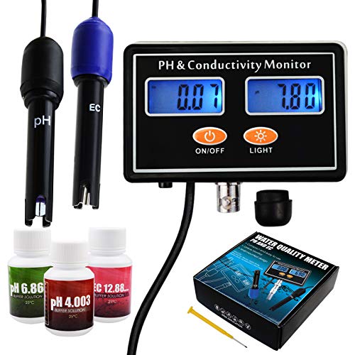 pH/EC Conductivity Meter with ATC Water Quality Tester 0.0-14.0pH / 0~19.99ms/cm Aquarium, Hydroponics Tool