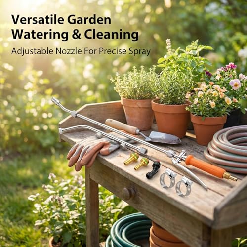 All-Metal Sprayer Wand with 3 Interchangeable Nozzles, Stainless Steel Replacement Wand for Garden Watering and Spraying, Adjustable Brass Barb Fit for 3/8" & 1/4" Hose with Locking Handle