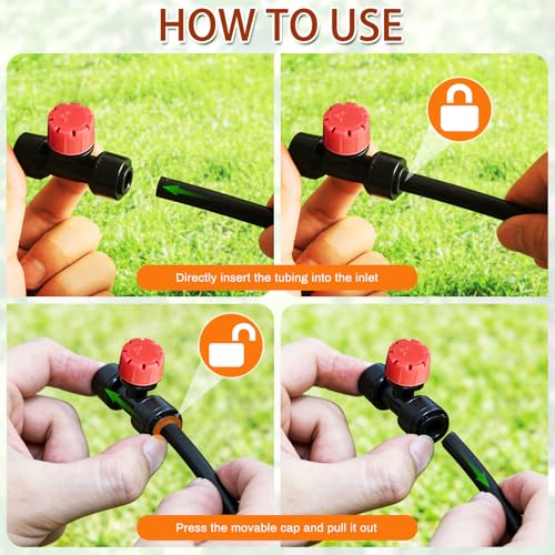 30 Pcs Three-Way Drip Irrigation Spray Emitters for 1/4 inch Tubing. - color: Red