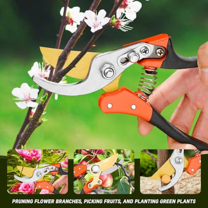 Garden Shears, Sharp Japanese SK5 Steel Blade Effortlessly Prunes 1/4" Branches, Hand Pruners Heavy Duty Professional Bypass, Garden Scissors & Flower Trimmers (golden) - color: Golden