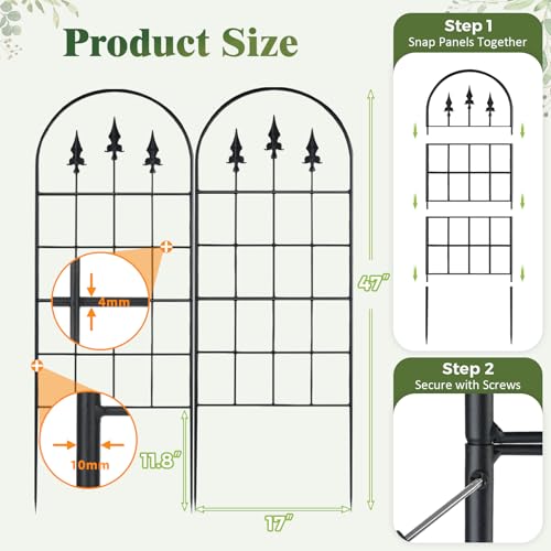 2 Pack 47" H x17 W Garden Trellis for Climbing Plants Outdoor - Metal Rustproof Arched Rose Trellis for Outdoor Indoor Roses Potted Vines Cucumbers Clematis Flowers Decorative, Black