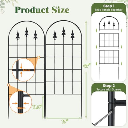 2 Pack 47" H x17 W Garden Trellis for Climbing Plants Outdoor - Metal Rustproof Arched Rose Trellis for Outdoor Indoor Roses Potted Vines Cucumbers Clematis Flowers Decorative, Black