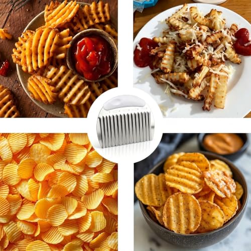 Crinkle Cutter French Fry Cutter, 2 Pack Stainless Steel Wavy Potato Slicer - color: White & Green