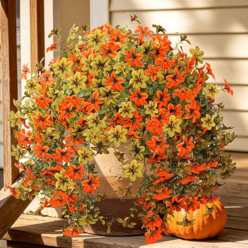 INQCMY Artificial Fall Flowers for Outdoors Faux Hanging Plants Home Decor - color: 2pcs Brown Green