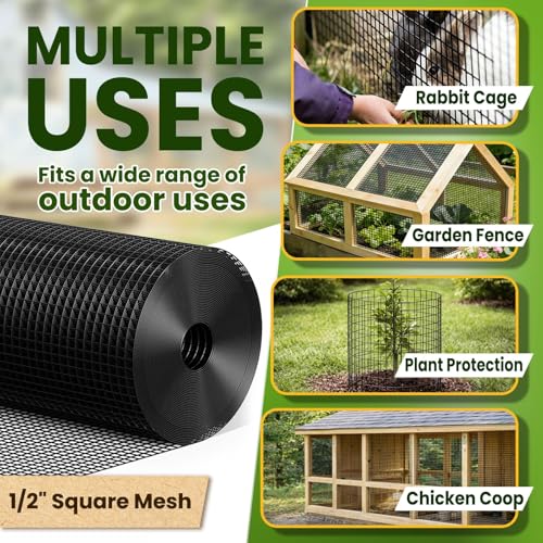 1/2" Hardware Cloth, 24 in x 100 ft, 19 Gauge Black PVC Coated Welded Mesh - size: 1/2inch 24"x100'