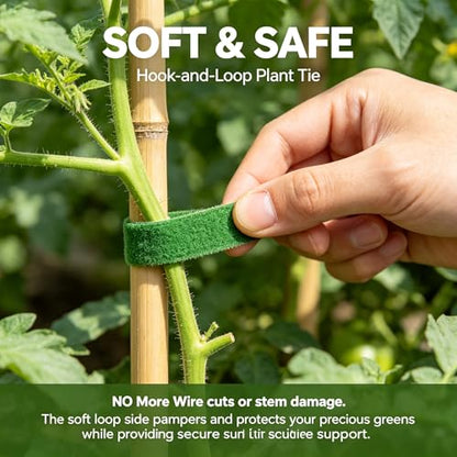 3 Pack Plant Ties Garden Ties for Stakes | Reusable Hook-and-Loop Fastening Tape for Climbing Plants, Cable Organization, Cut-to-Length 16.5ft per Roll, 1/2 in Wide, Green